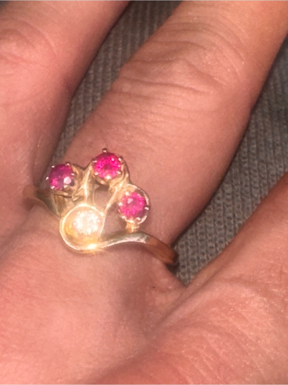 Estate Ruby Diamond Tiara  Ring 14K Yellow Gold Cluster Cocktail Ring Size 6.5